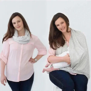 Nuroo Striped Nursing Scarf Grey White Stripe